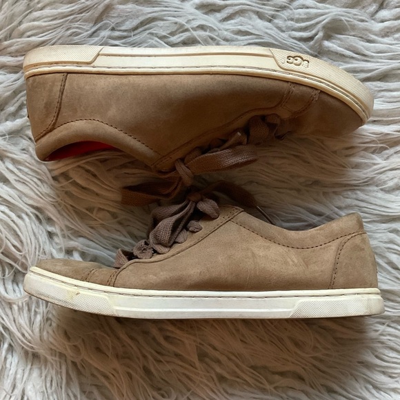 UGG Tan Chestnut Karine Leather Low-Top Lace Up Round Toe Sneakers Size 7 - Picture 1 of 9